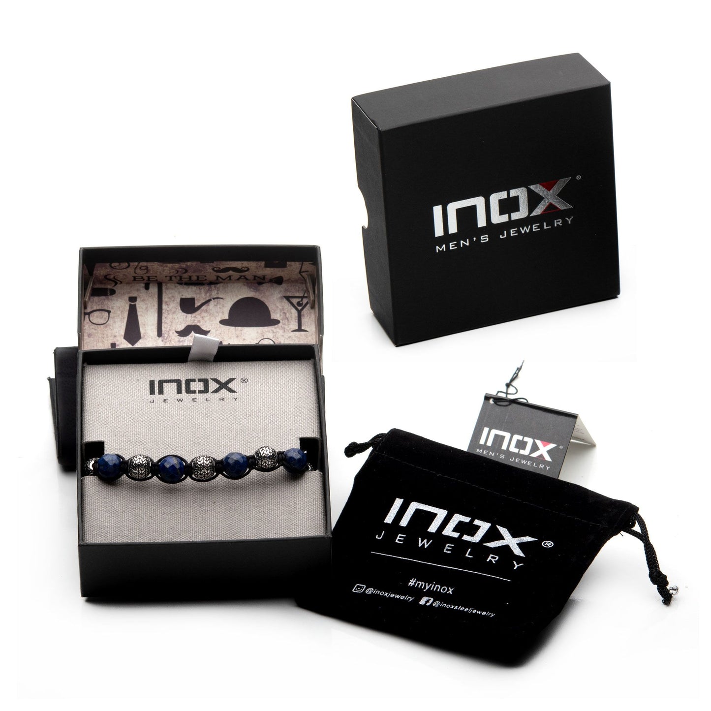 Stainless steel and lapis Stone bead braided bracelet