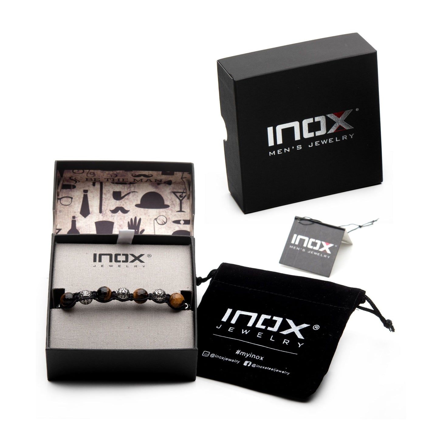 Stainless steel and tiger eye stone bead braided bracelet