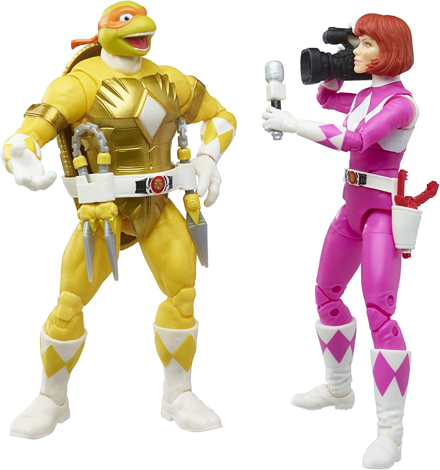 Power Rangers X TMNT Mike Yellow and April Pink Rangers Lightning Collection 2pc set