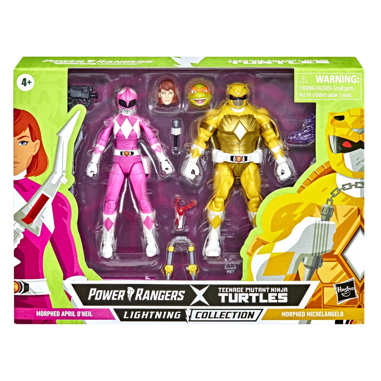 Power Rangers X TMNT Mike Yellow and April Pink Rangers Lightning Collection 2pc set