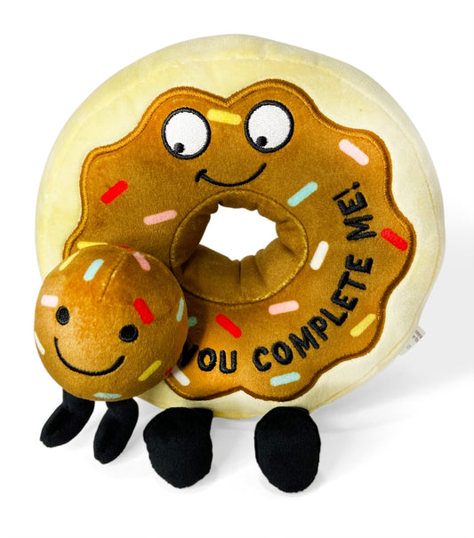 "You Complete Me" plush chocolate donut
