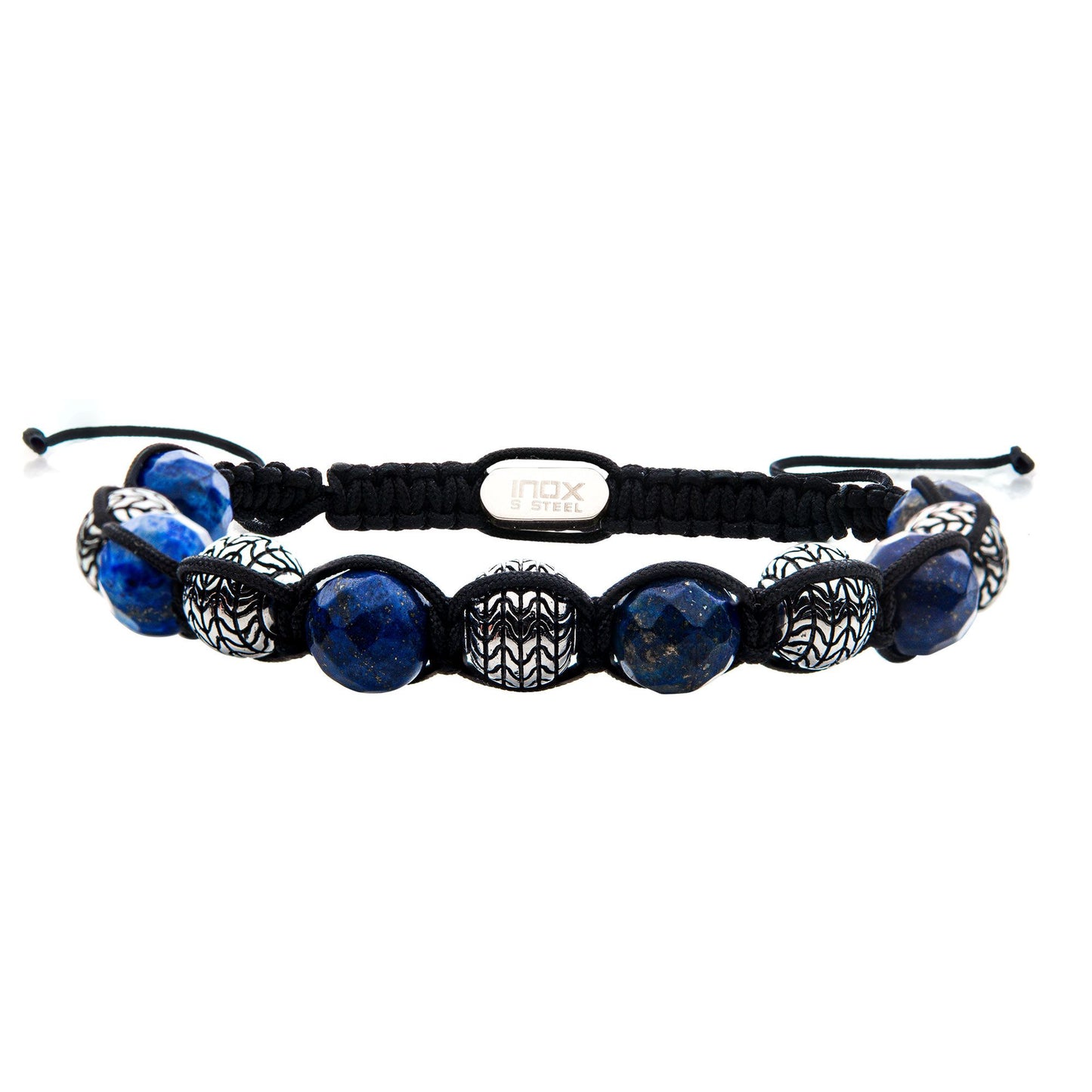 Stainless steel and lapis Stone bead braided bracelet
