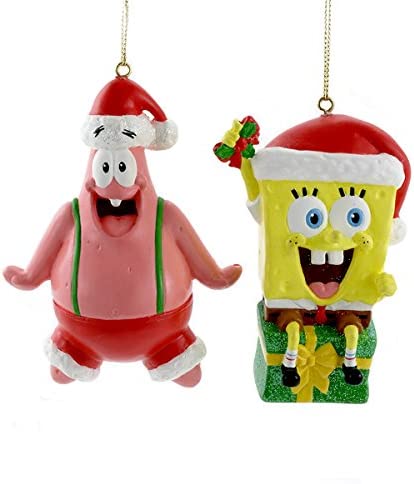 SpongeBob Squarepants and Patrick Star with Santa hats 2pc ornaments