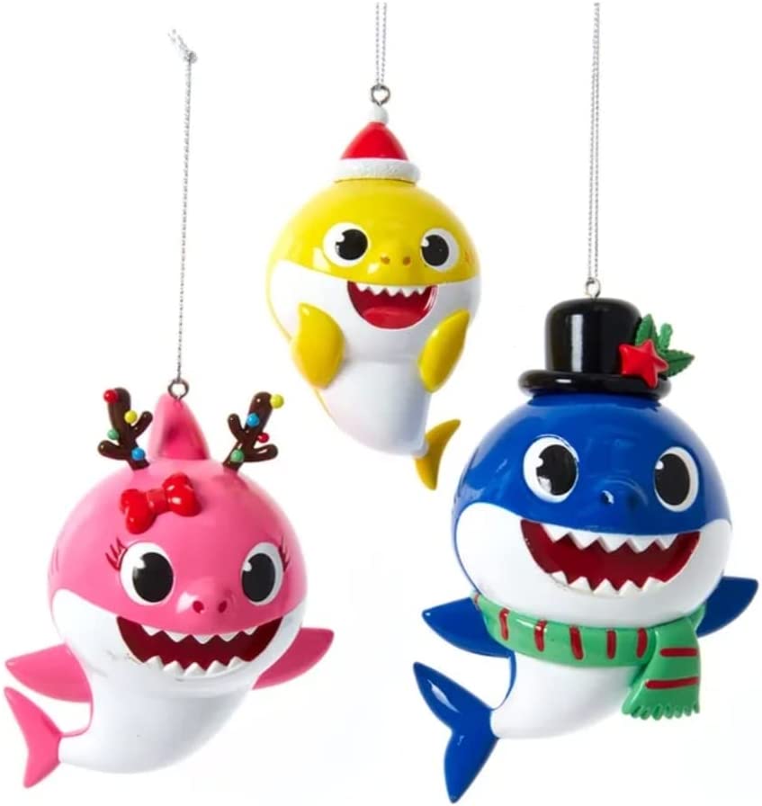 Baby Shark Santa family set of 3 ornaments