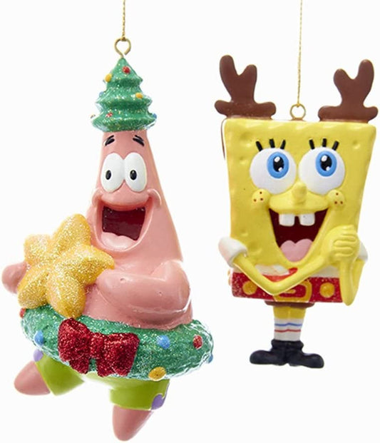 SpongeBob Squarepants and Patrick with christmas hats 2pc ornaments