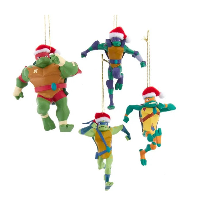 Teenage Mutant Ninja Turtles with Santa Hat ornaments, 4 pcs