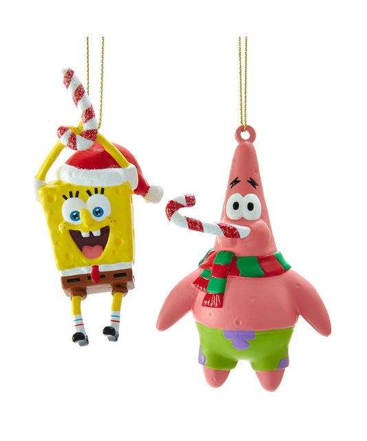 SpongeBob Squarepants and Patrick Star with candy cane 2pc ornaments